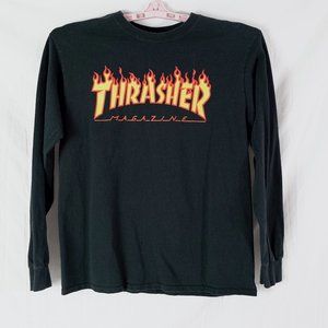 Thrasher Magazine Long Sleeve T-Shirt Mens M Black Flaming Graphic Logo